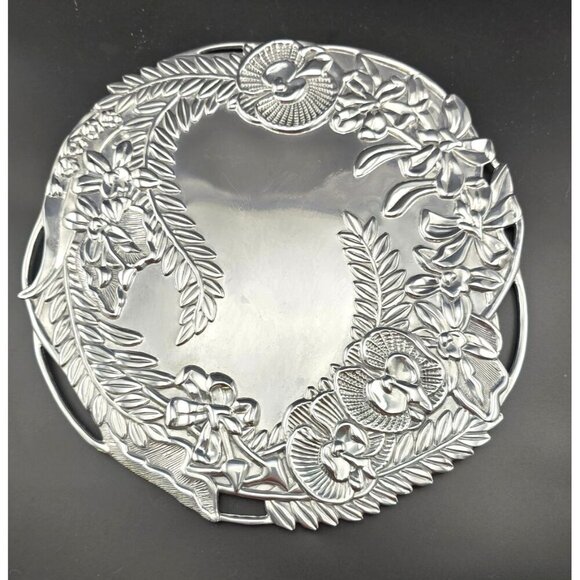 Fitz And Floyd Silver-Plated Floral Serving Tray With Engraved Orchid Design - Picture 1 of 8
